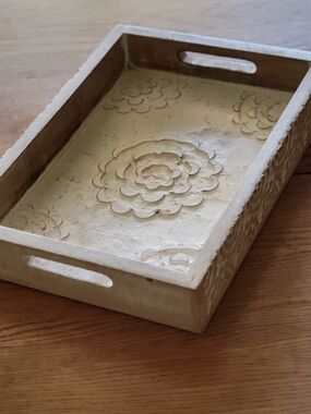Carved Floral Serving Tray in Cream